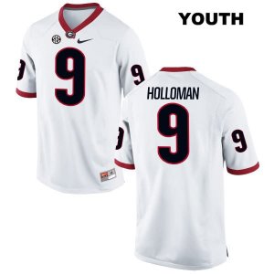Youth Georgia Bulldogs NCAA #9 Jeremiah Holloman Nike Stitched White Authentic College Football Jersey WIH3854EW